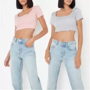 image of Missguided Packshirred Bodice Jersey Crop Top - Multi