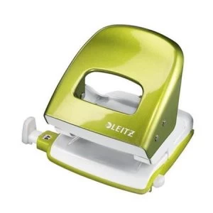 image of Leitz Durable Medium-Duty Metal Hole Punch Metallic Green 30 Sheets of 80gsm Paper