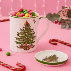 Image of Christmas Tree Mug and Coaster Set Green