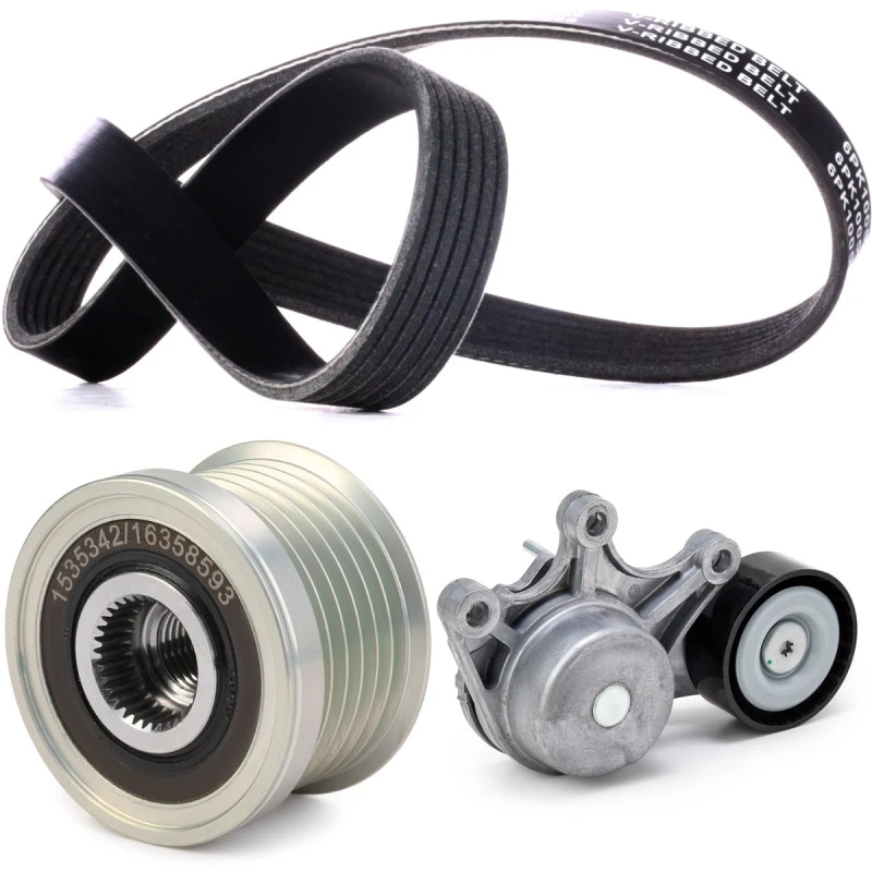 Image of RIDEX 542R1252 V-ribbed belt set Pulleys: with freewheel belt pulley V-Ribbed Belt Set (542)
