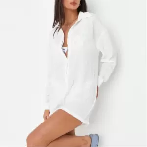 image of Missguided Crinkle Beach Cover Up Playsuit - White