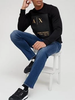 Image of Armani Exchange Gold Patch Logo Sweatshirt Black Size 2XL Men