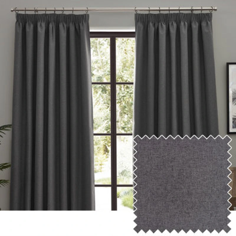 Image of Furn Furn Dawn Blackout Pencil Pleat Curtain Pair in Charcoal Size: 229cm width x 229cm drop Charcoal 229cm width x 229cm drop Unisex 5025532819697
