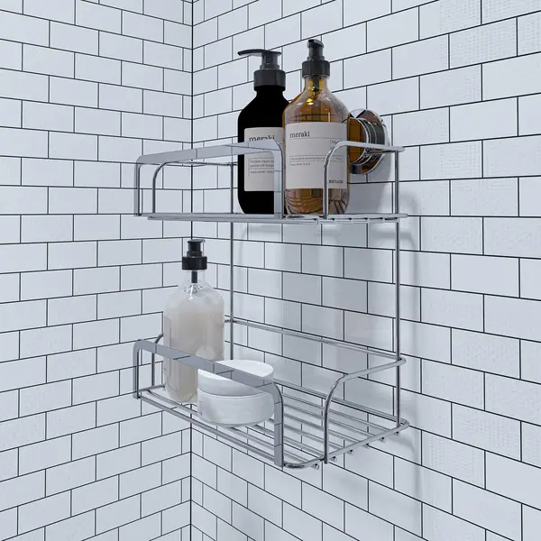 Image of Croydex Stick-n-Lock 2 Tier Cosmetic Basket Silver