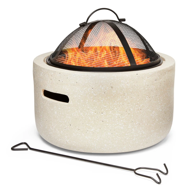 Image of VonHaus Fire Pit with BBQ Cooking Grill for Garden Outdoor Patio Beige