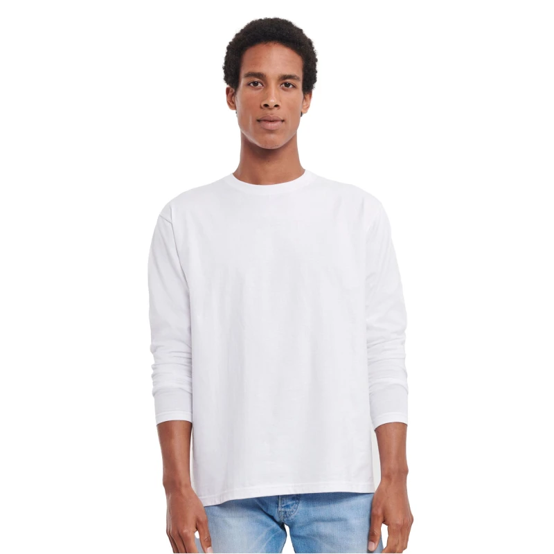 Image of Russell Mens Plain Classic Long-Sleeved T-Shirt in White Size: Small White Male S