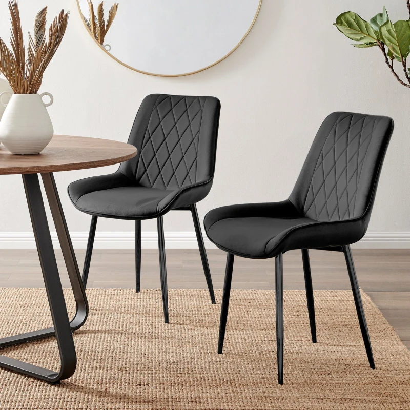 Image of FurnitureboxUK FurnitureboxUK Set of 2 Pesaro Luxury Velvet Dining Chairs With Diamond Stitched Back And Black Metal Legs Black One Size Unisex 505654