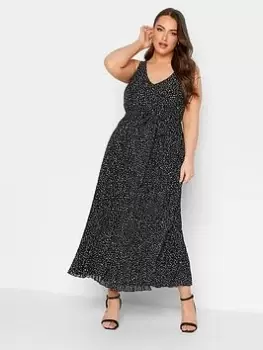 Image of Yours Spot Print Pleated Maxi Dress - Black, Size 14, Women
