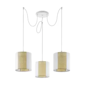 Image of Hanging Ceiling Pendant Light White Seagrass 3x 40W E27 Adjustable Feature Lamp
