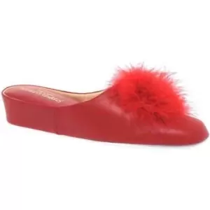 Image of Relax Slippers Pom Pom II Womens Leather Slippers womens Clogs (Shoes) in Red,5,6,7