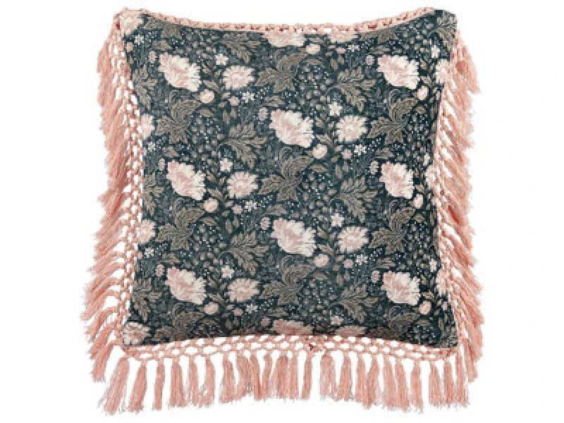 Image of Beliani Throw Cushion Parrotia Velvet 45 X 45cm Teal Floral Pattern