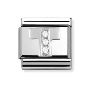 image of Nomination Classic Silver & CZ Letter T Charm