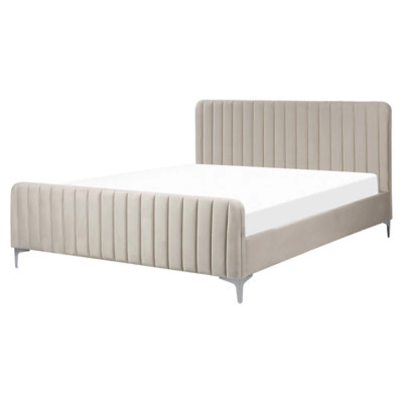 Image of Beliani Bed Velvet Lunan 160 X 200 Cm (Eu King Size) Taupe