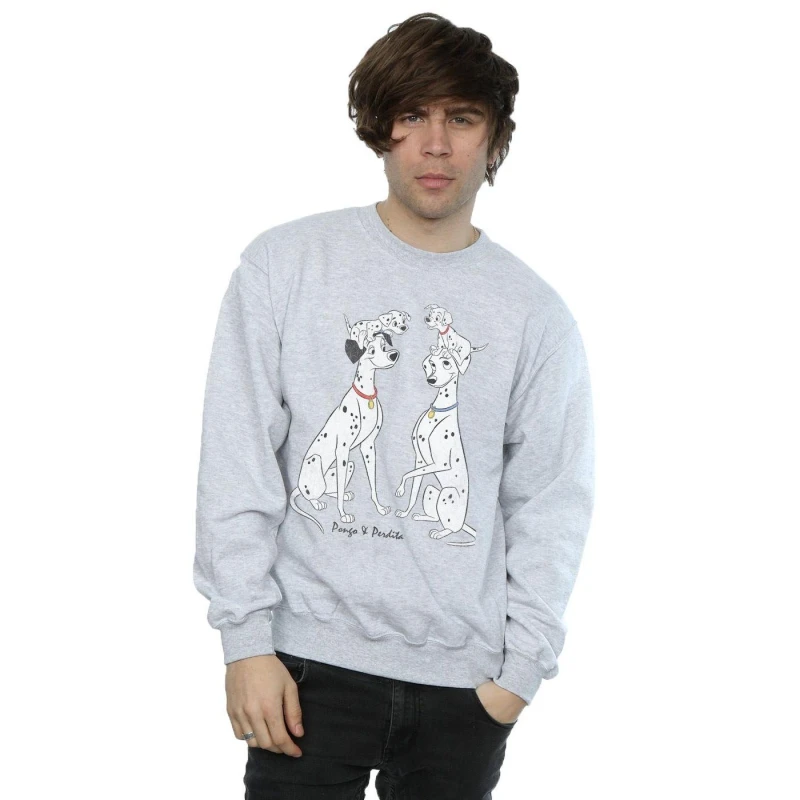 Image of Disney Men 101 Dalmatians Classic Pongo And Perdita Sweatshirt in Grey Size: Small Grey S Male 5057245583152