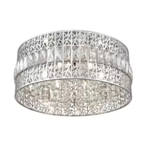 Contemporary Ceiling 6 Light Chrome, Crystal