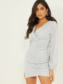 image of Quiz Silver Ruched Bodycon Dress - 6