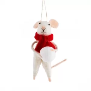 image of Sass & Belle Traditional Mouse with Snowball Hanging Decoration