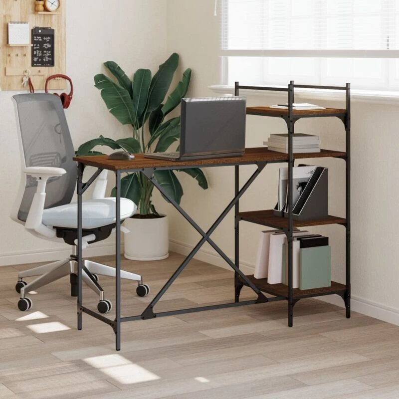 Image of VIDAXL Computer Desk with Shelves Brown Oak 120x47x109cm Vidaxl 8721012045514