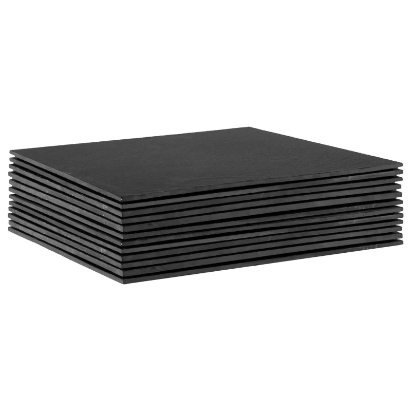 Image of Argon Tableware Linea Square Slate Placemats - 33cm - 12x Large Natural Black Stone Dining Table Dinner Serving Board Platter Place Mats Sets Black Un