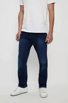 Image of Mens Straight Leg Mid Blue Belted Jeans