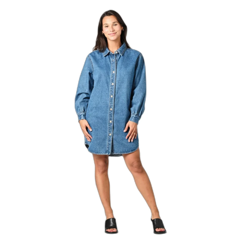 Image of F.A.M. Paris Denim shirt dress For Her F.A.M. Paris Salome Long Bleu Female XS