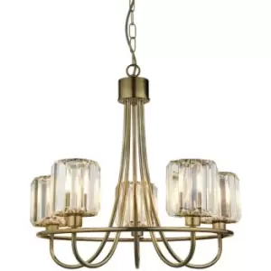 Image of Endon Berenice 5 Light Multi Arm Glass Shade Ceiling Pendant Antique Brass