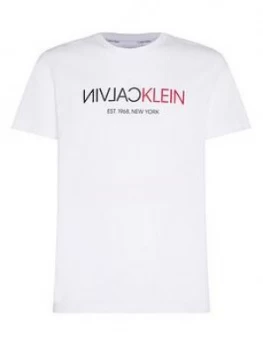 image of Calvin Klein Text Reverse Front Logo T-Shirt - White Size M Men