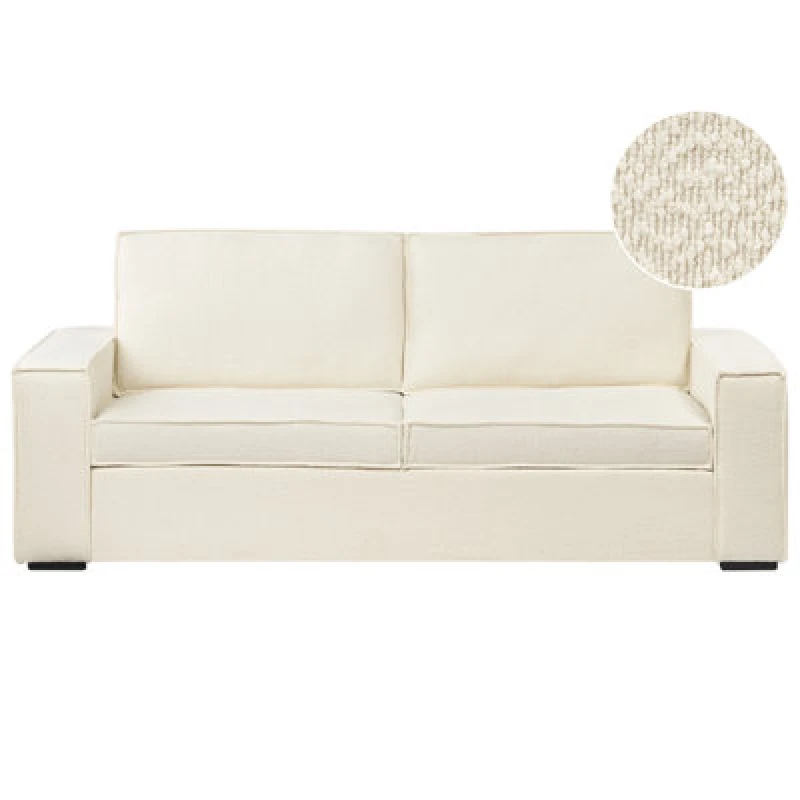 Image of Beliani Sofa Bed 3 Seater Vuokatti Boucle Off-White