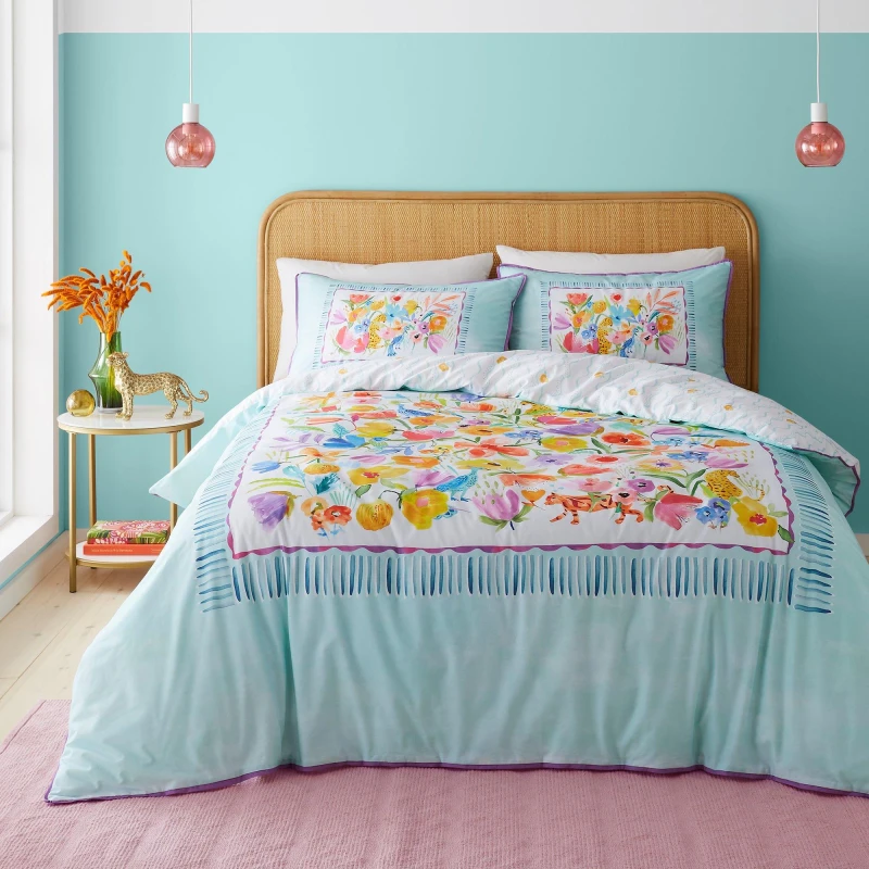 Image of Appletree 'Festival' 100% Cotton Duvet Cover Set Duck Egg Blue