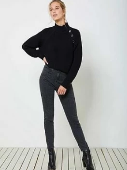 image of Mint Velvet Split Neck Chunky Cotton Jumper - Black