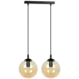 Image of Emibig Cosmo Black Globe Bar Pendant Ceiling Light with Amber Glass Shades, 2x E14