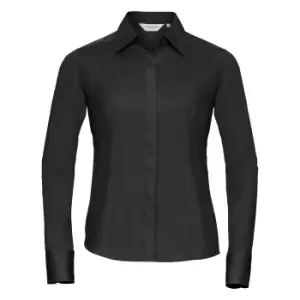 Image of Russell Collection Ladies/Womens Long Sleeve Poly-Cotton Easy Care Fitted Poplin Shirt (3XL) (Black)