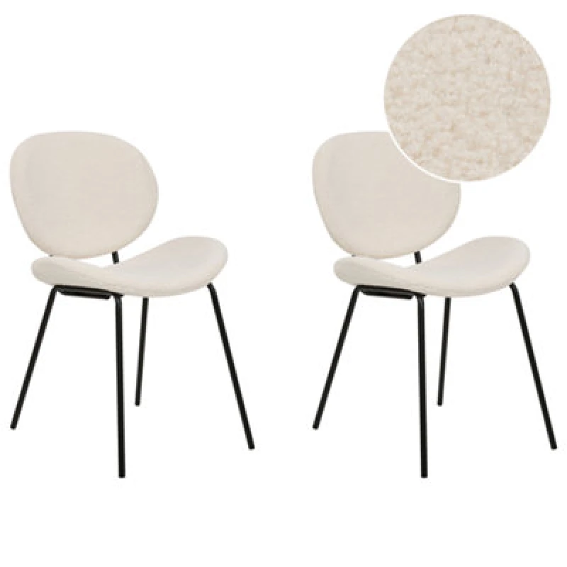 Image of Beliani Set Of 2 Dining Chairs Luana Boucle White
