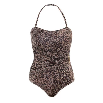 Image of Seaspray Ava Animal Print Side Trim Bandeau Swimsuit - Brown/Gold