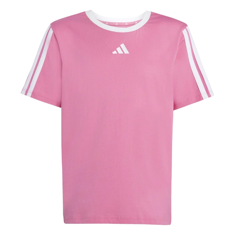 Image of adidas Essentials 3 Stripe T-Shirt Junior Girls Pink/White female 11-12 Years