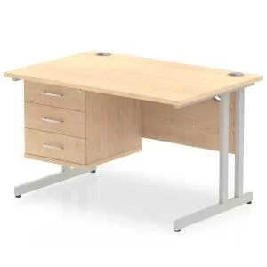 image of Impulse 1200 Rectangle Silver Cant Leg Desk MAPLE 1 x 3 Drawer Fixed