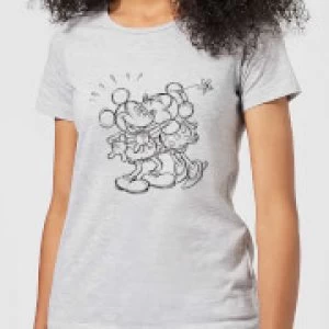 Image of Disney Mickey Mouse Kissing Sketch Womens T-Shirt - Grey - 3XL
