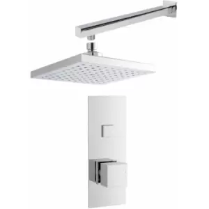 image of Nuie - Square Thermostatic Concealed Push Button Shower Valve with Fixed Head and Arm - Chrome