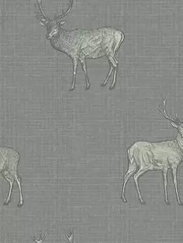 Image of Arthouse Heritage Stag Grey/Silver Wallpaper
