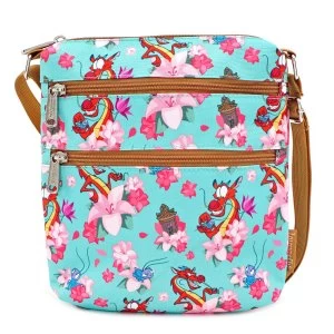 image of Loungefly Disney Mulan Mushu Floral Crossbody Bag