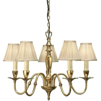 image of Interiors Asquith - 5 Light Multi Arm Ceiling Pendant Chandelier Solid Brass, Beige organza effect fabric, E14