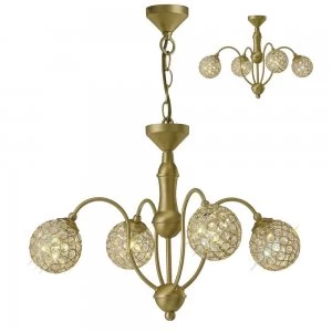 Image of Ceiling Pendant / Semi Flush Ceiling 4 Light Satin Brass, Crystal