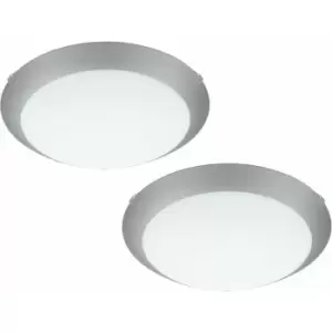 image of Loops - 2 pack Wall Flush Ceiling Light White Steel White Silver Satin Glass E27 1x60W