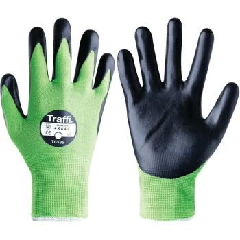 Image of Cut Resistant Gloves, Foam Nitrile Coating, Green/Black, Size 10 - Traffiglove