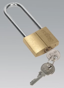 image of Sealey S0989 Brass Body Padlock with Brass Cylinder Long Shackle 40mm