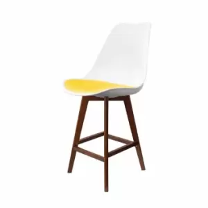 image of Fusion Living Soho Plastic Bar Stool With Dark Wood Legs White & Yellow