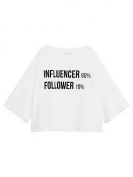 Image of Mango Teen Girls Influencer Crop T-Shirt - White, Size Age: S, Women