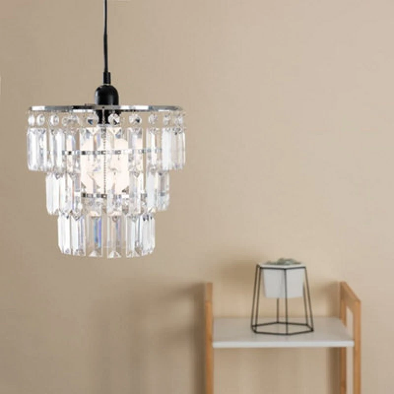 Image of ValueLights ValueLights Kelsks Pair Chandelier Droplet Easy Fit Ceiling Lamp Shades and Bulbs in Silver Silver One Size Unisex 5055759975241