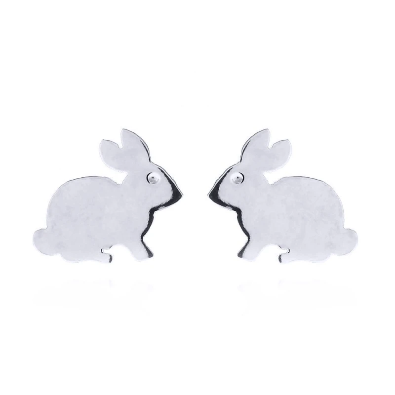 Image of Jewelco London Silver Fluffy White Bunny Rabbit Stud Earrings - AES148 Silver female