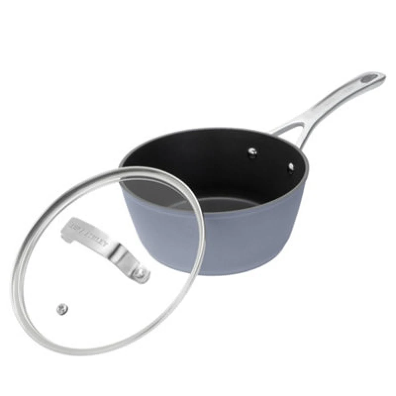 Image of Laura Ashley Forged Aluminium Non-Stick Saucepan With Glass Lid 20Cm - Dark Slate